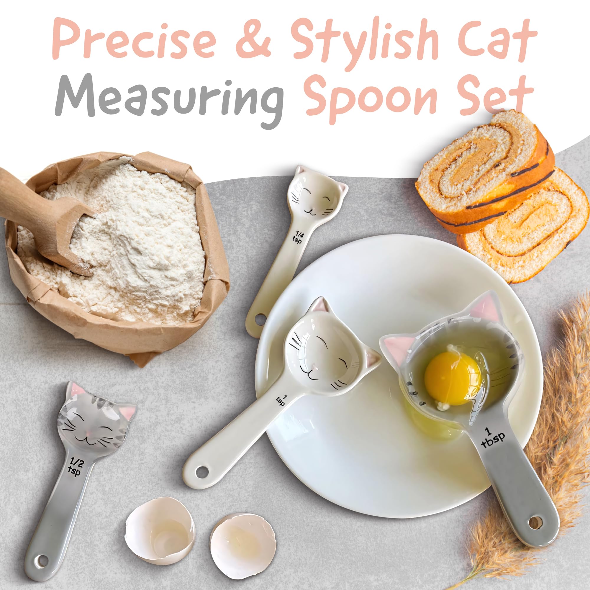 Trendsettings cat spoons in white brighten the kitchen while remaining functional.