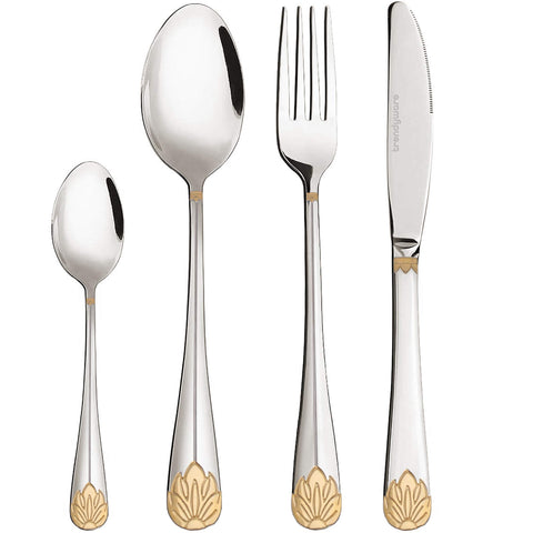 TrendyWare silverware set with gold accents for elegant entertaining and daily dining.