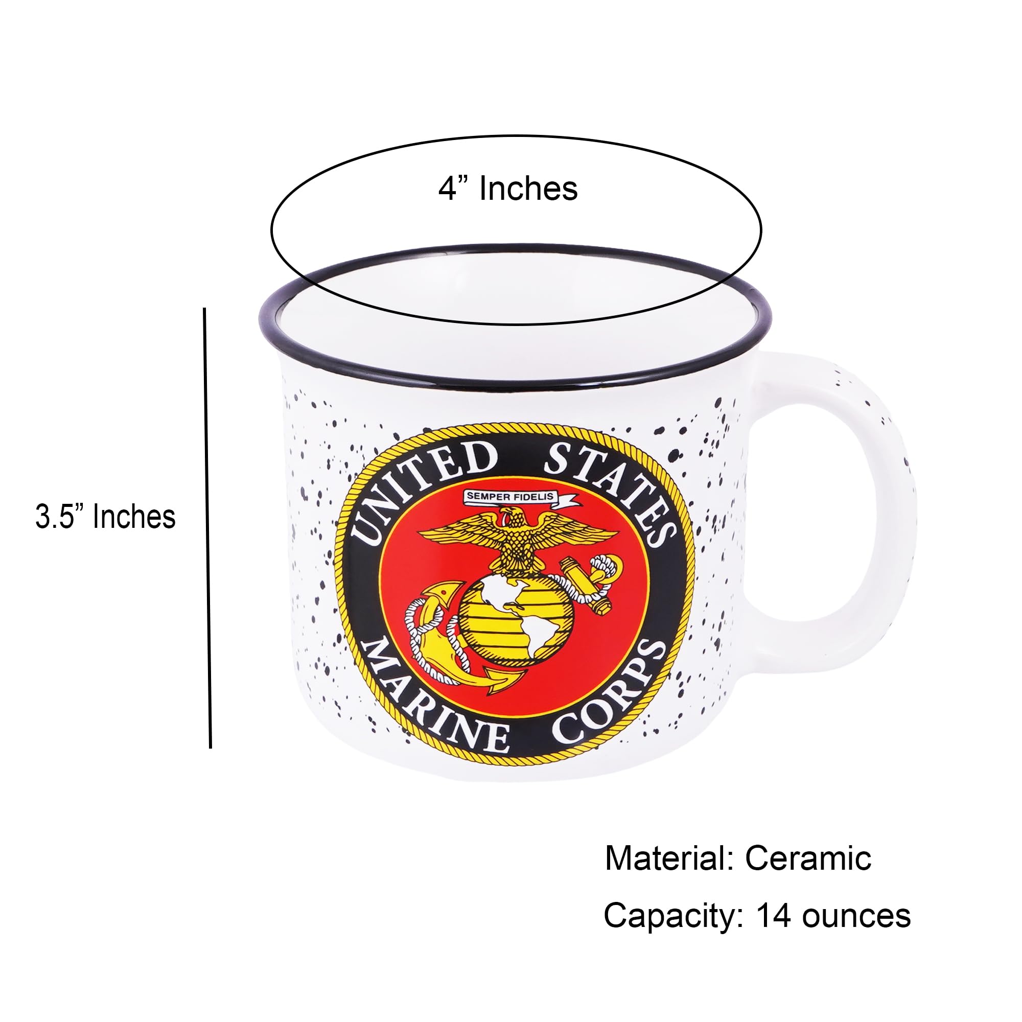 Trendy Zone 21 USMC legacy mug eagle-globe-anchor close-up showcases iconic emblem.