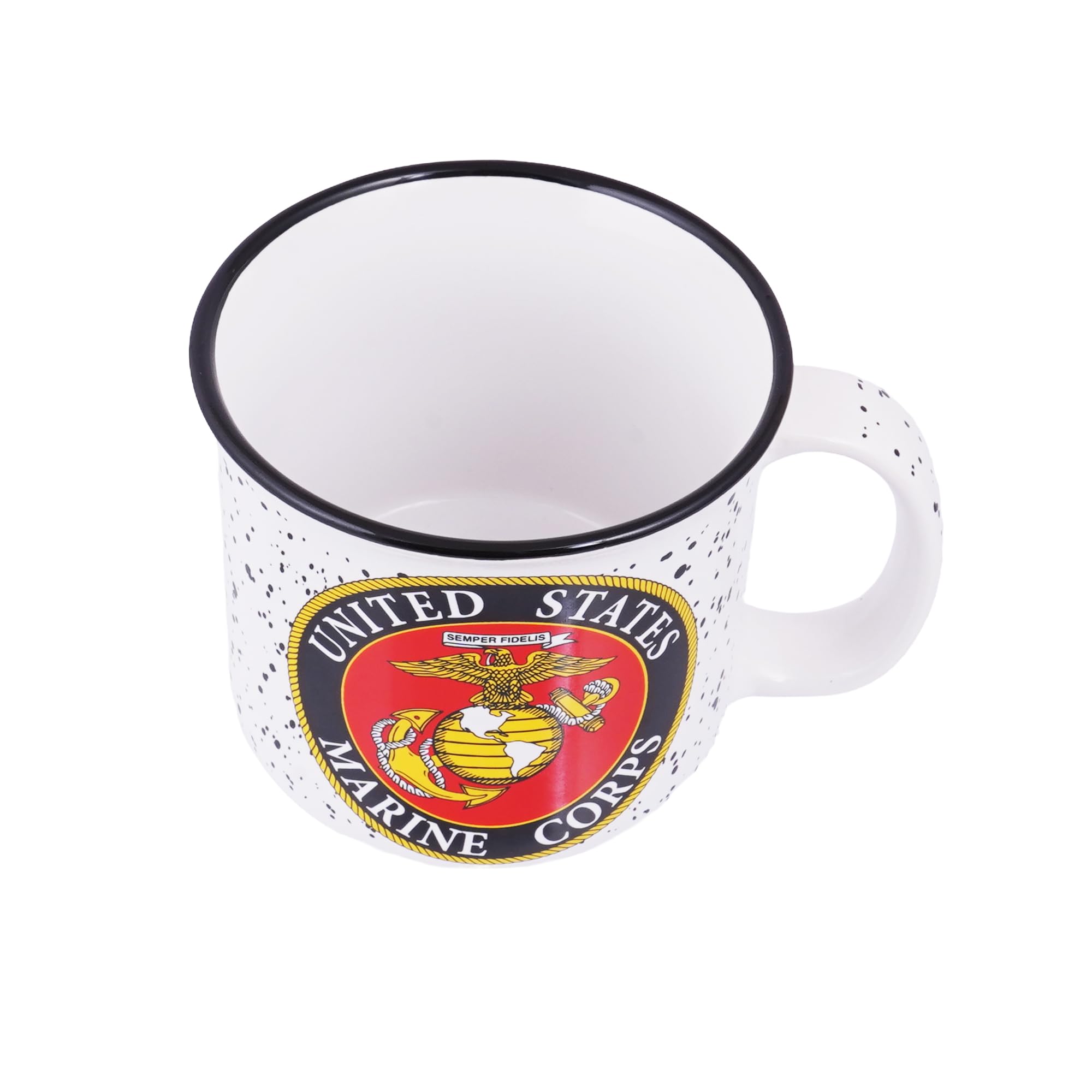 Trendy Zone 21 USMC legacy mug close-up detailing the emblem work.