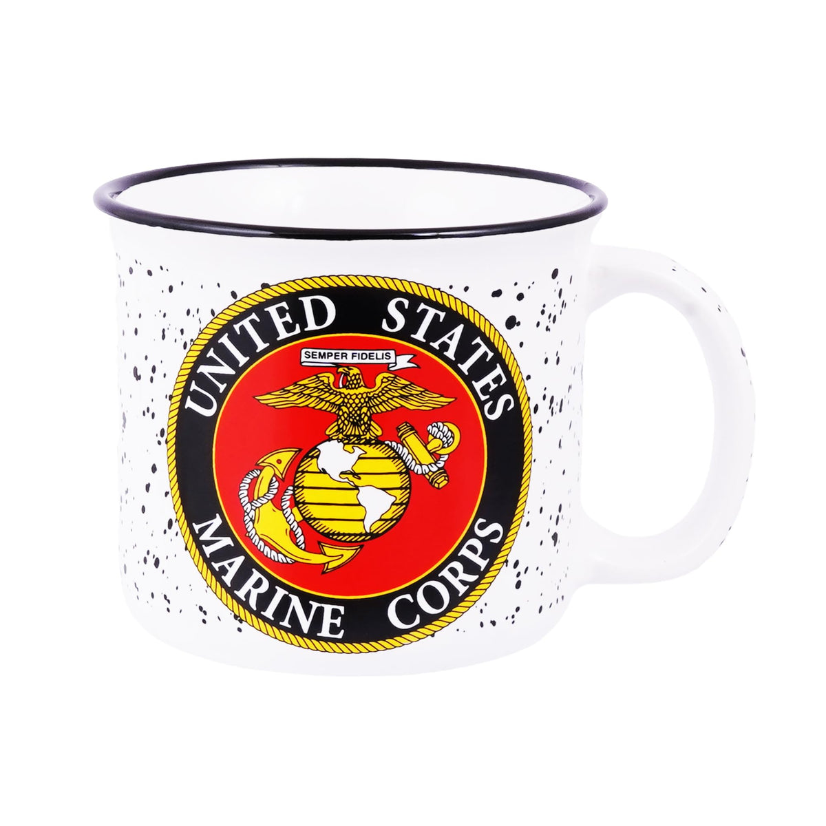 Trendy Zone 21 USMC legacy mug front view with eagle, globe and anchor emblem for daily coffee.
