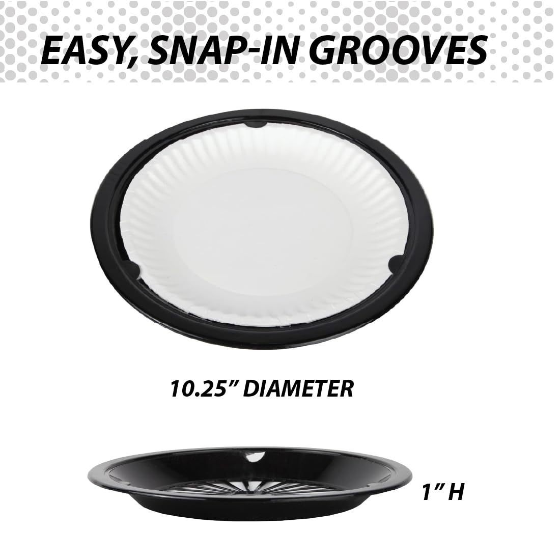 Trenton Gifts black plate holders are portable for outdoor gatherings.