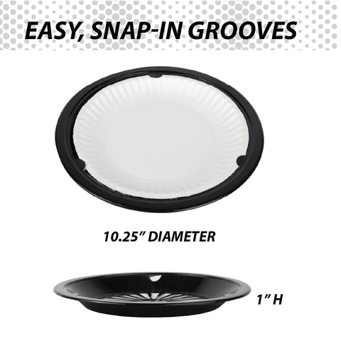Trenton Gifts black plate holders are portable for outdoor gatherings.