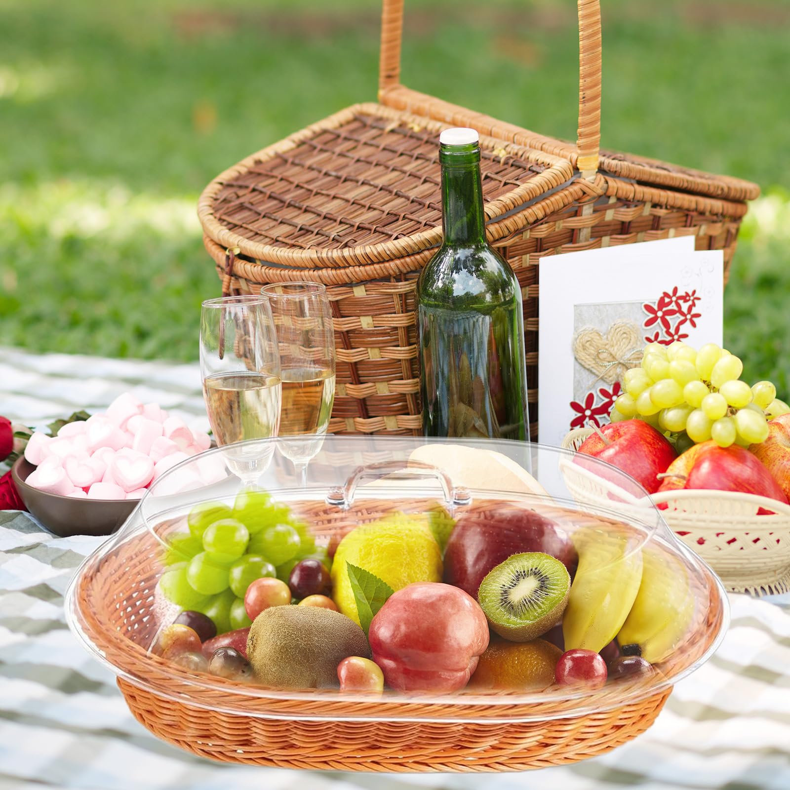 Trez Treamer food display setup featuring bread and fruit.