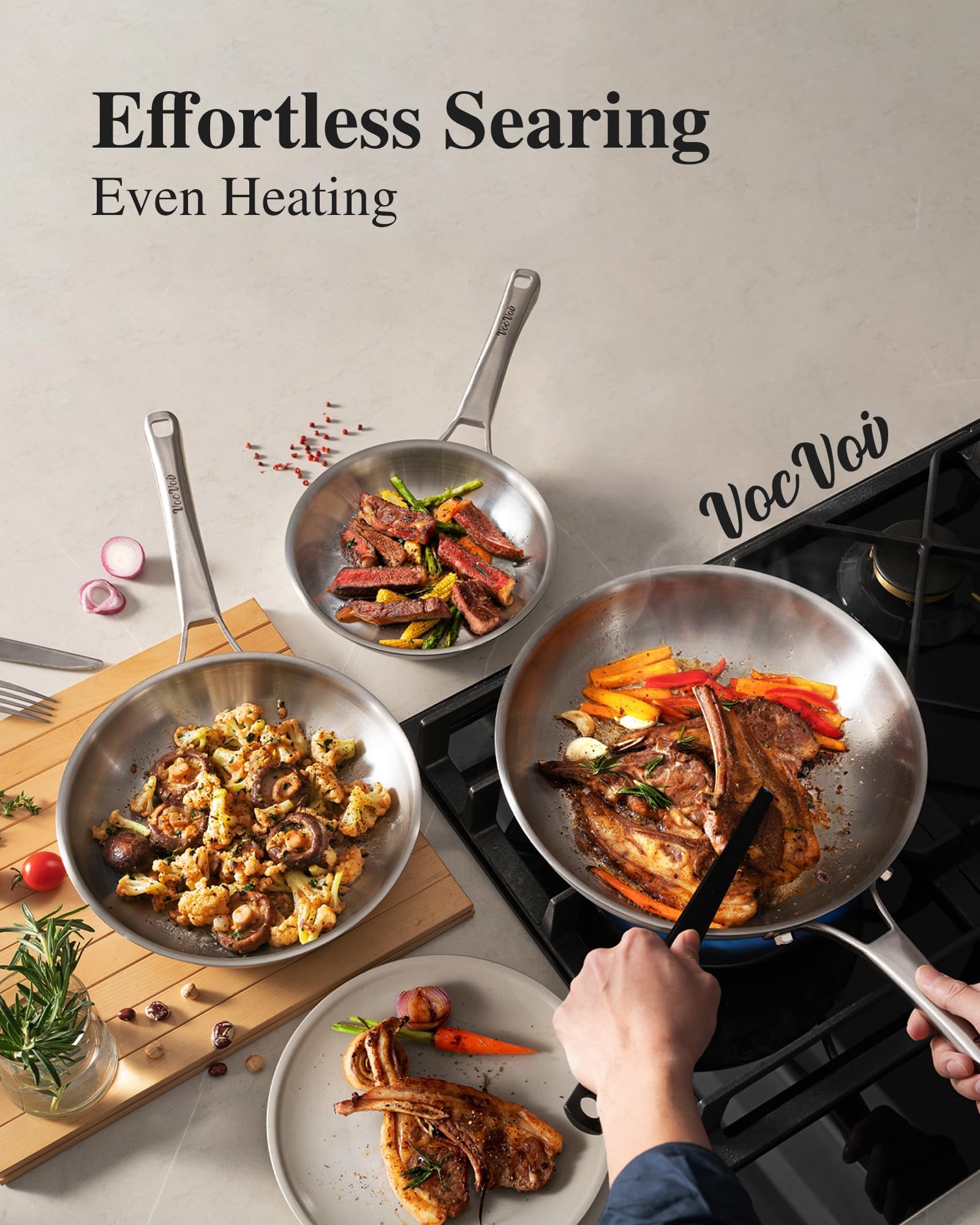 Tri-Ply 1.5qt saucepan with lid for sauces and simmering.