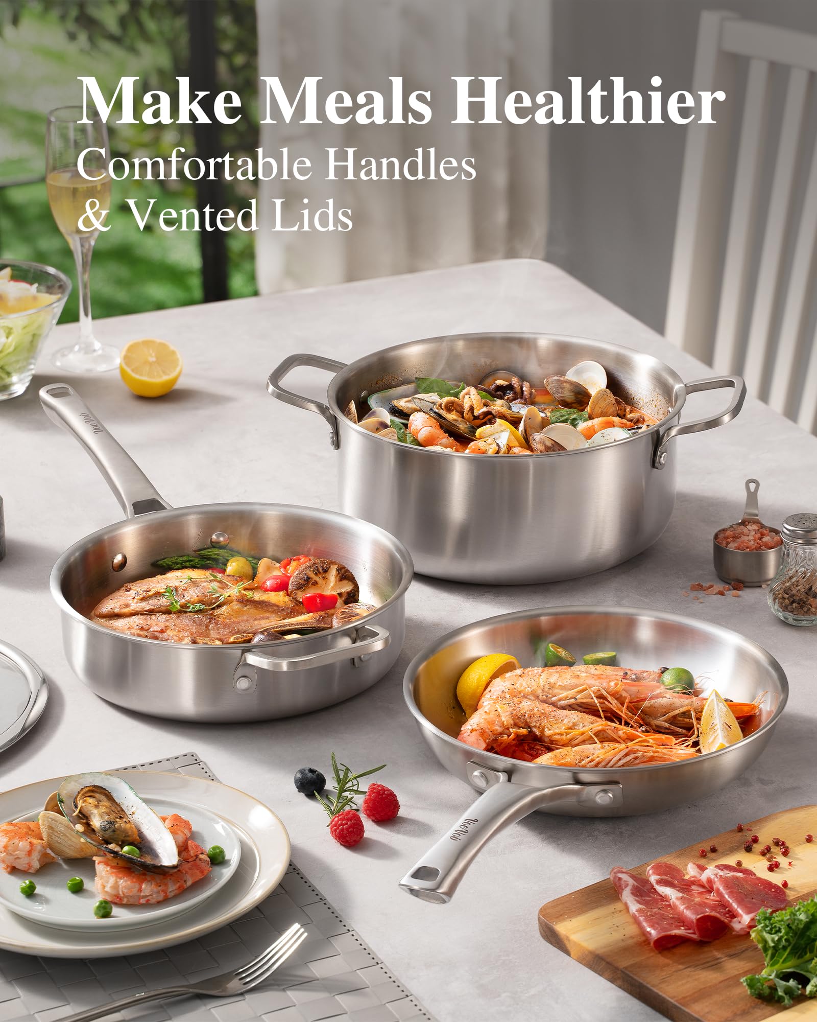 Tri-Ply 6.1qt casserole pot with lid for braising and stews.
