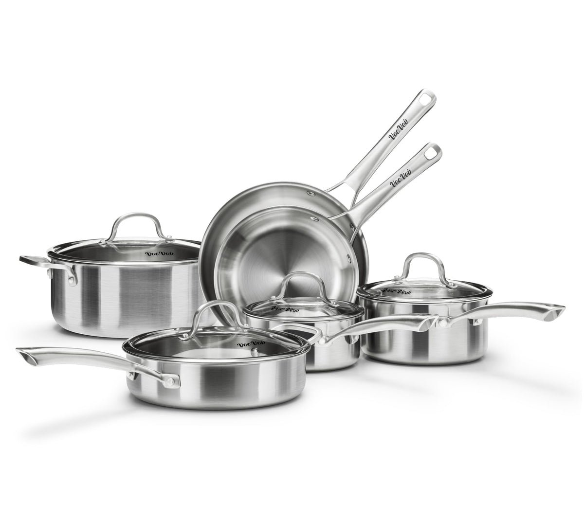 Tri-Ply stainless steel 8-inch frying pan for quick searing and even heat.