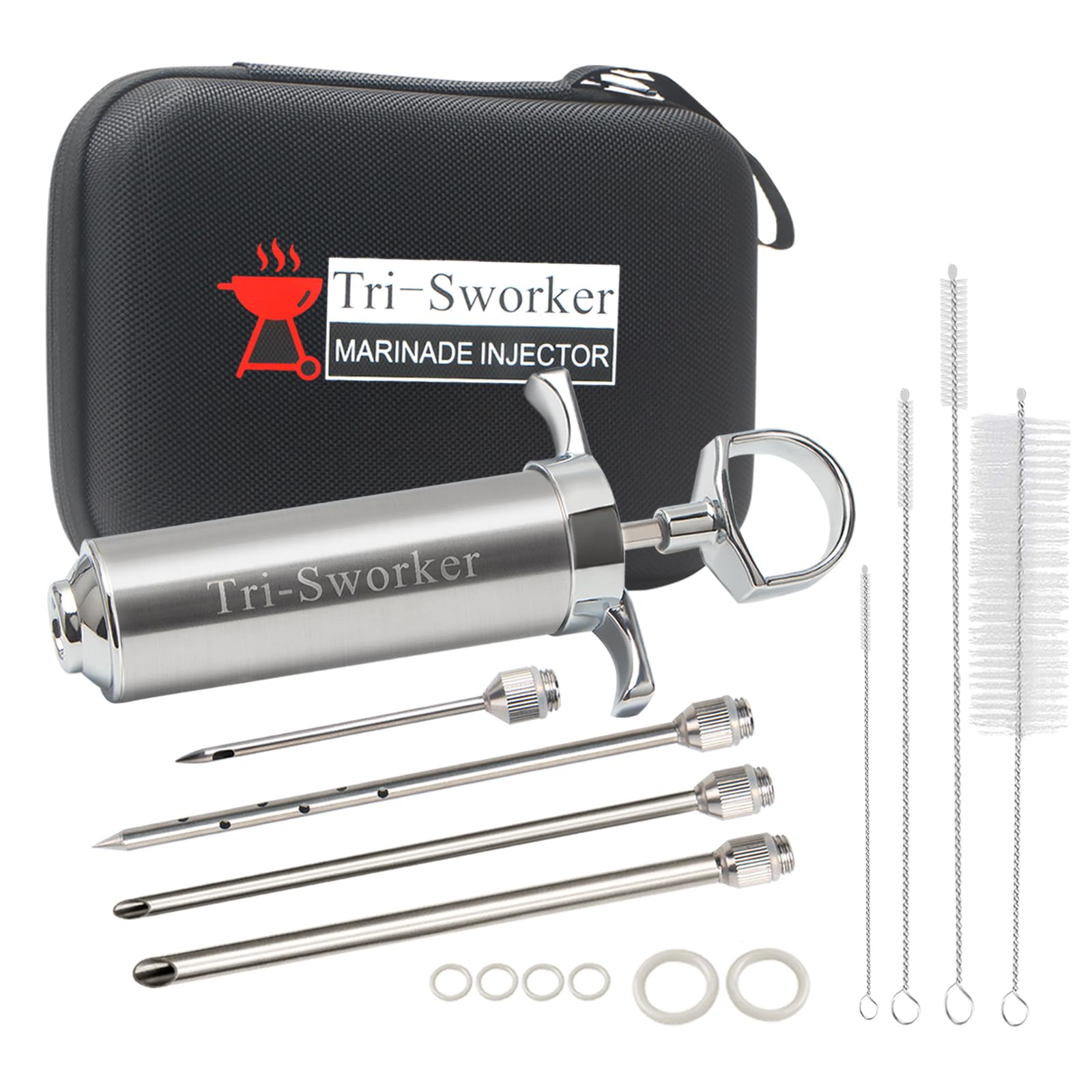 Tri-Sworker meat injector in travel case for organized prep and transport