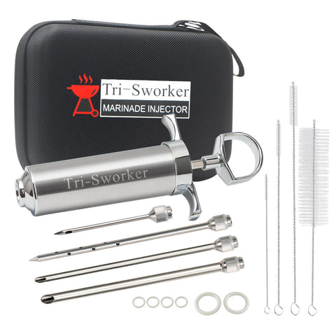 Tri-Sworker meat injector in travel case for organized prep and transport