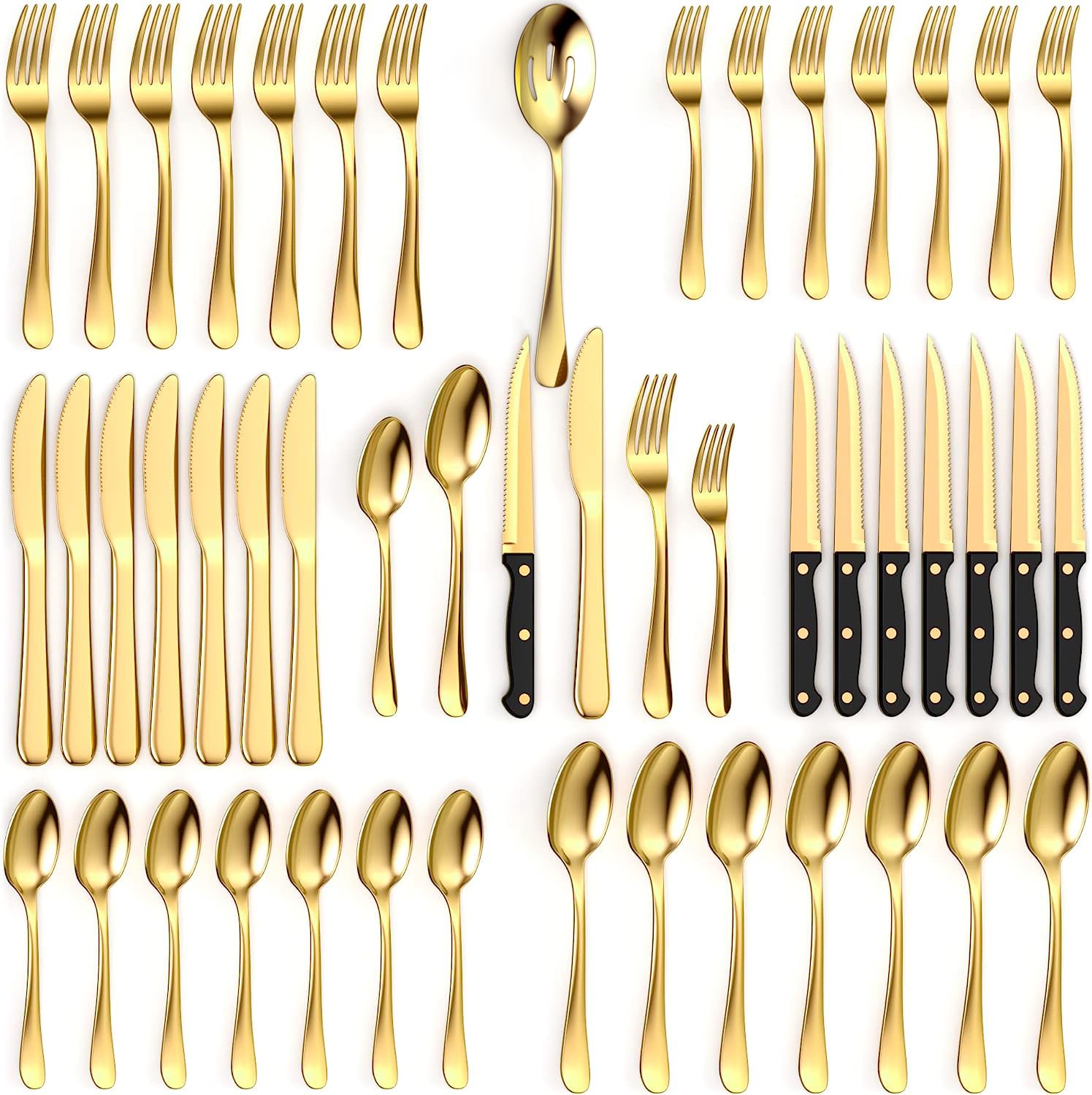 Tribal Cooking 49-piece gold silverware with polished finish for an upscale table setting.