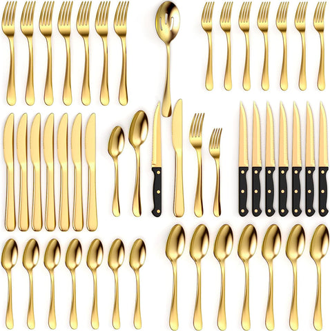 Tribal Cooking 49-piece gold silverware with polished finish for an upscale table setting.