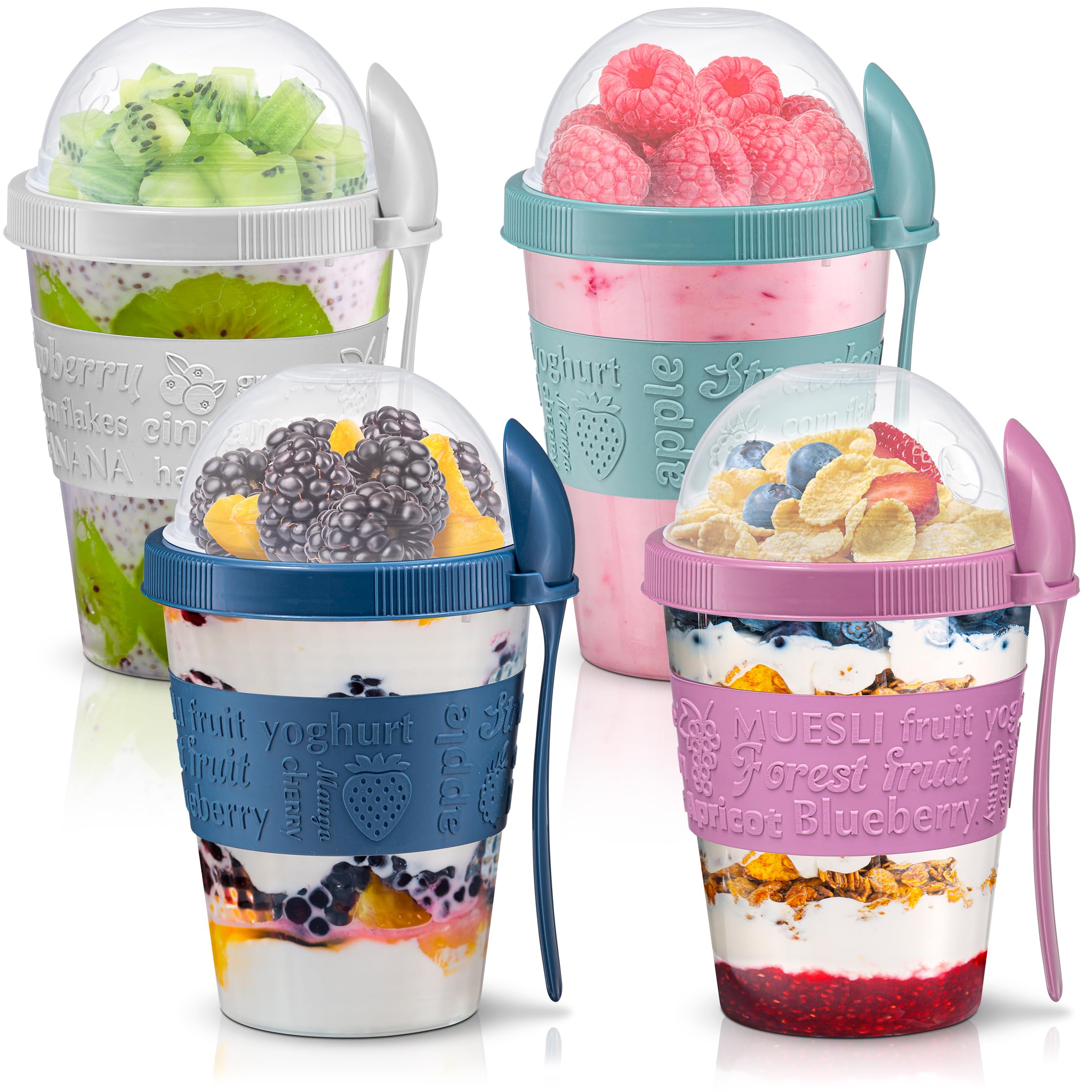 Tribello 4 Pack yogurt parfait cups with lids for on-the-go breakfasts.