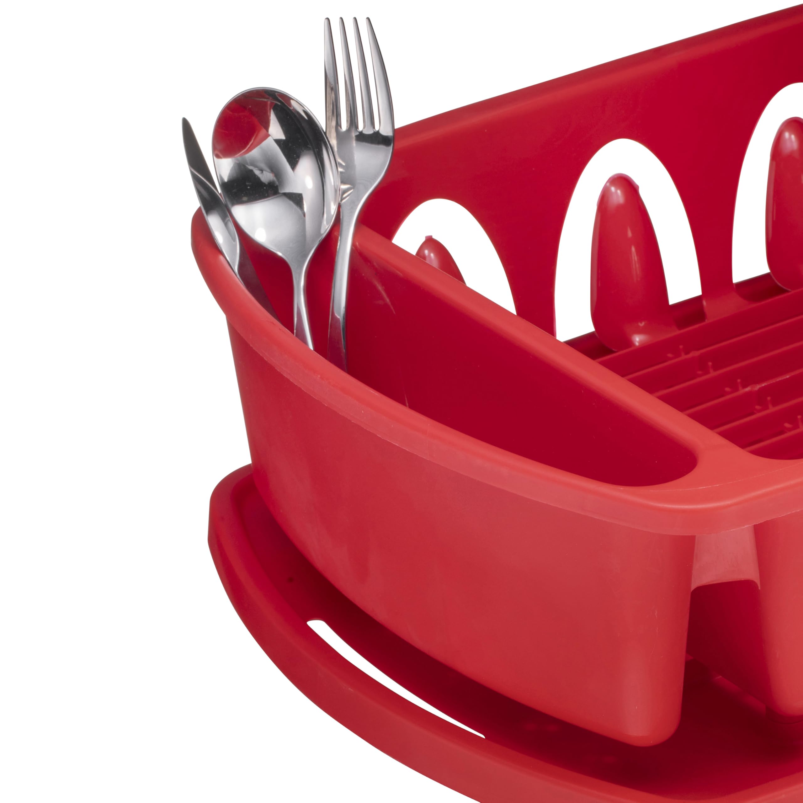 Tribello dish rack with angled drainboard channels water into the sink