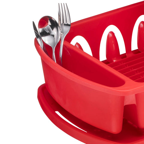 Tribello dish rack with angled drainboard channels water into the sink