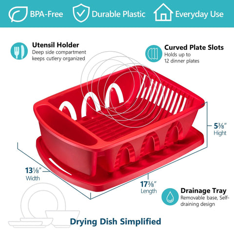 Tribello dish rack with built-in silverware cup for organized drying