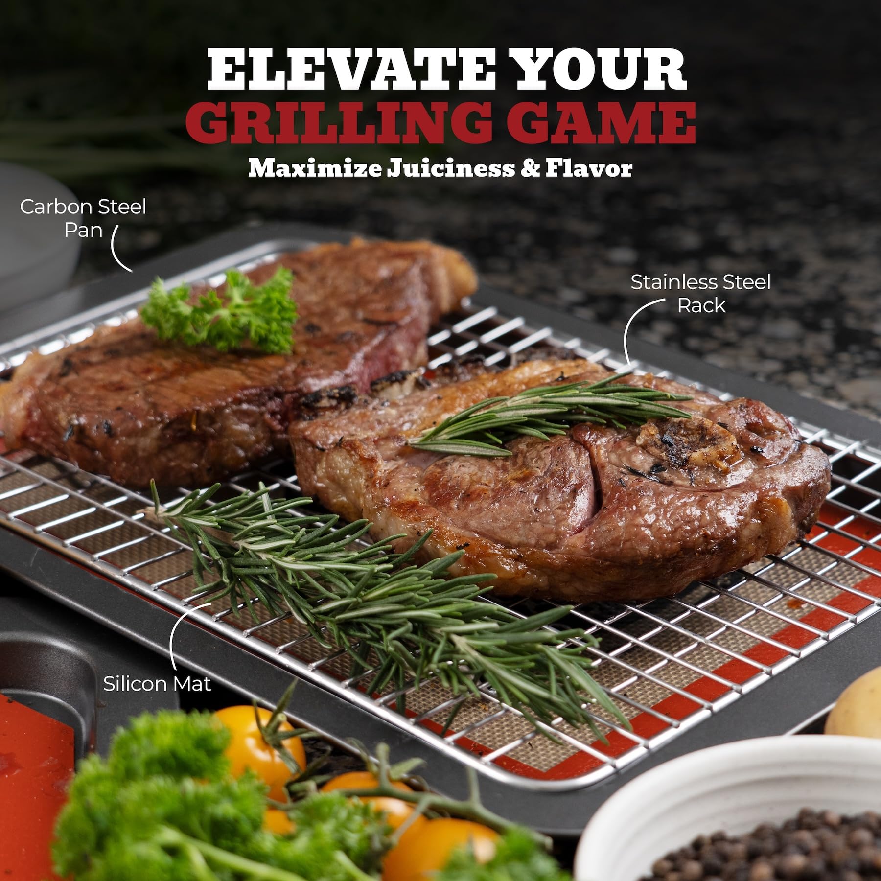 Trinity Provisions silicone mat catches drippings for easy cleanup after grilling