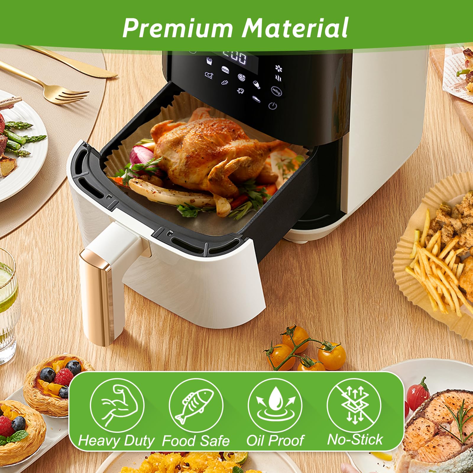Tripho non-stick, oil-proof surface liner prevents sticking and simplifies cleanup.