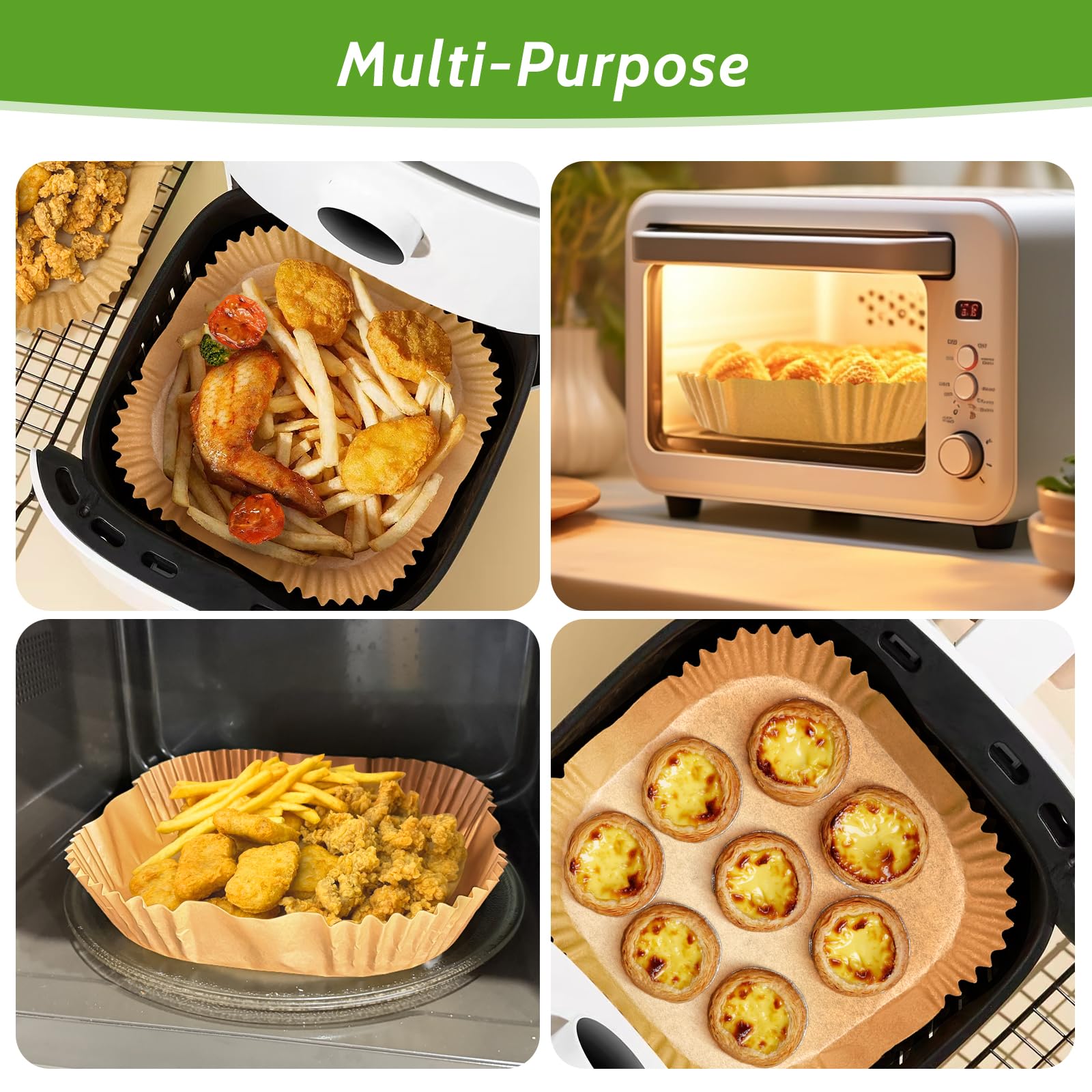 Tripho oven, steamer, and microwave compatible liner supports versatile cooking.