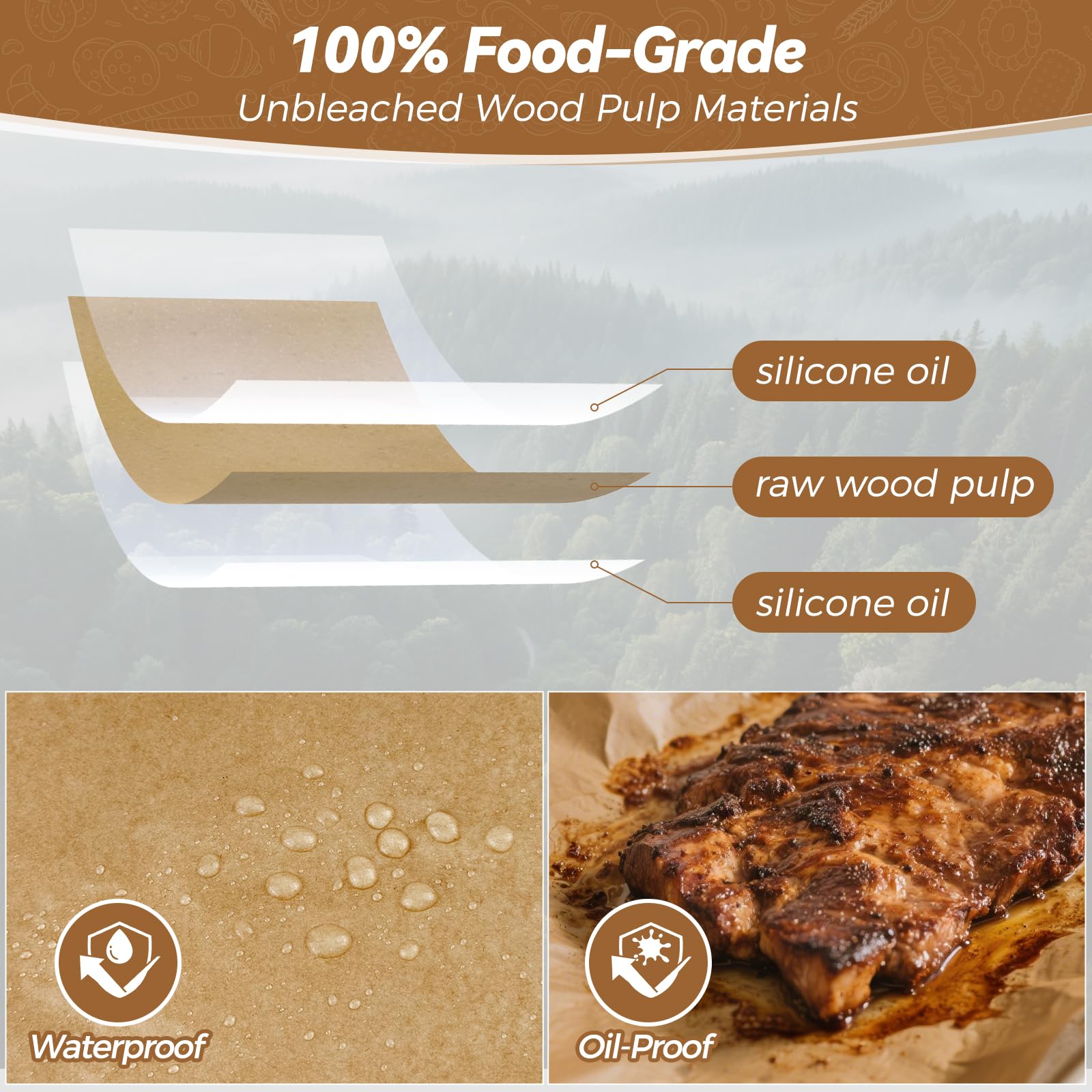 Tripho silicone-coated parchment 12x16 provides oil-proof, easy-release for mess-free meals.