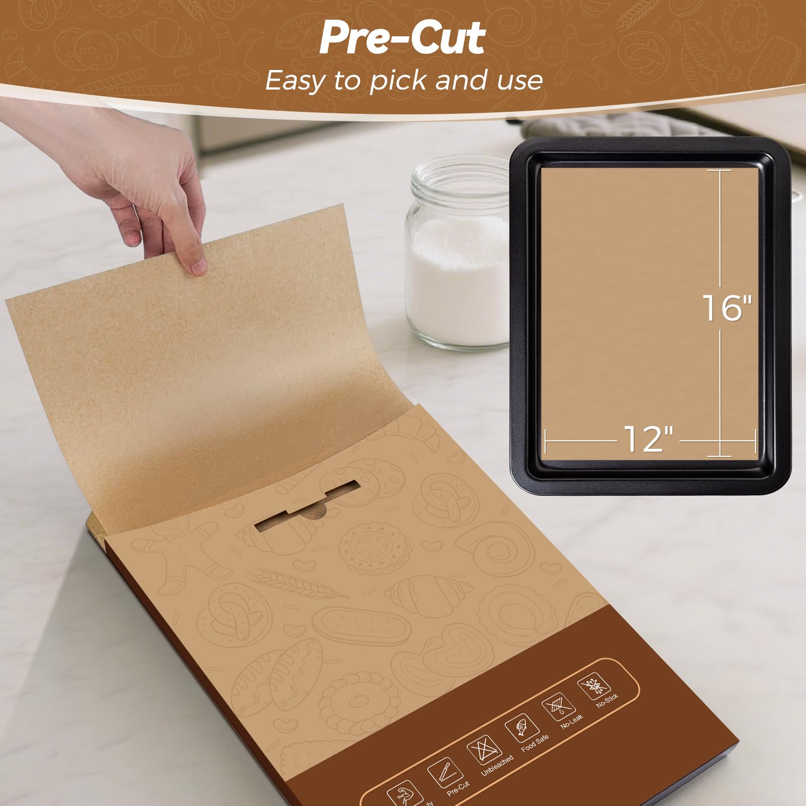 Tripho unbleached parchment paper 12x16 offers natural, BPA-free baking surface.