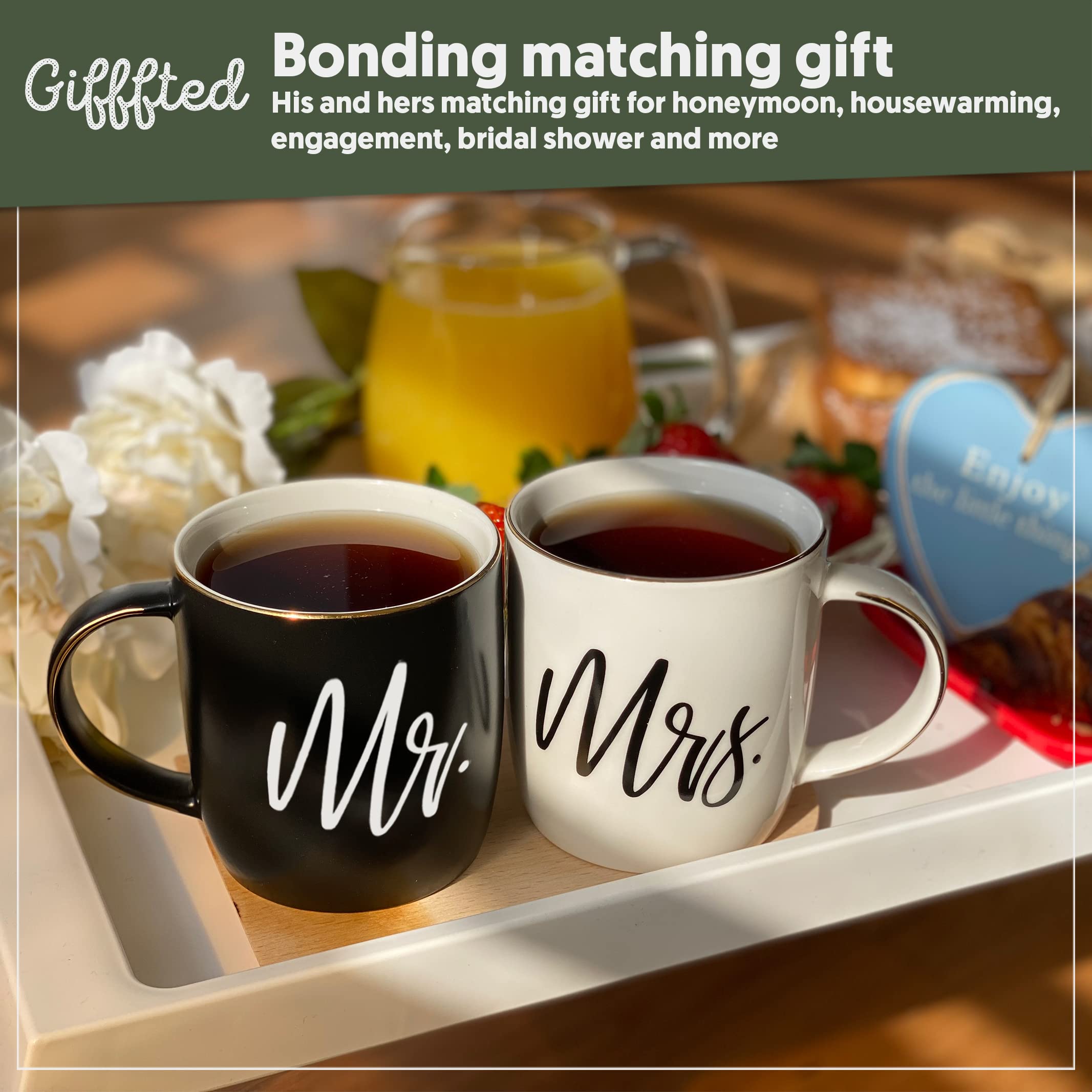 Triple Gifffted Mr and Mrs mugs with gold rim bring an elegant daily coffee ritual.
