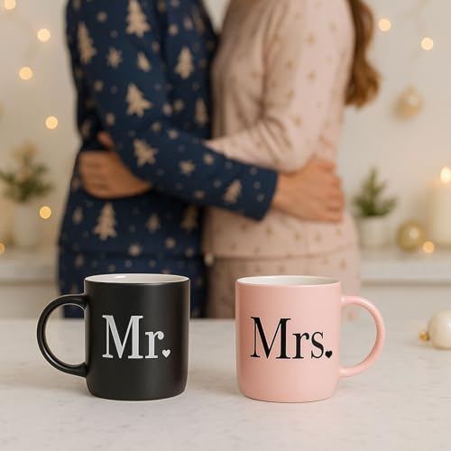 Triple Gifffted Mr & Mrs mugs gift box packaging ready for weddings, anniversaries, or Valentine's Day.