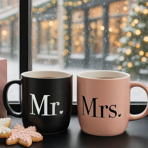 Mugs on a table showcasing everyday couple coffee ritual with Triple Gifffted design.