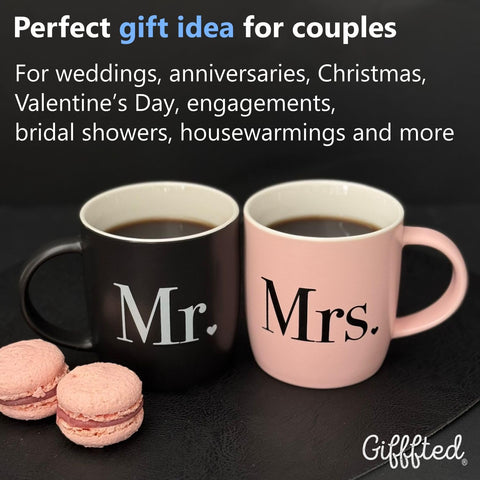 Triple Gifffted Mr & Mrs mugs elevate wedding toasts with an elegant set.