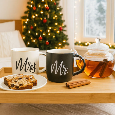 Triple Gifffted Mr and Mrs mugs suit cozy mornings for couples.