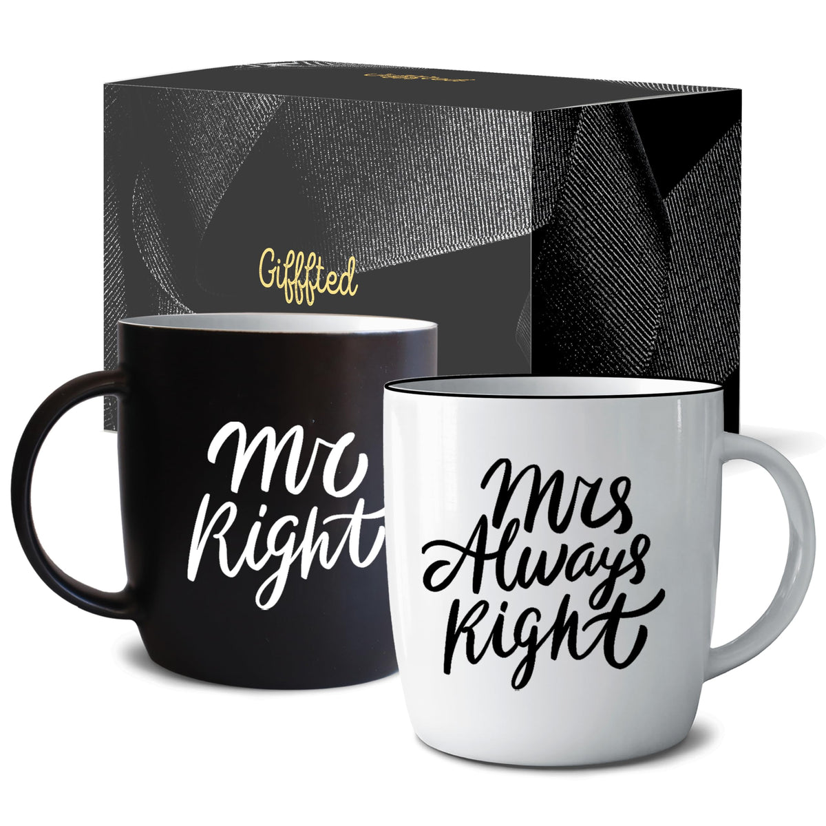 Triple Gifffted Mr Right Mrs Always Right mugs set for couples' morning coffee