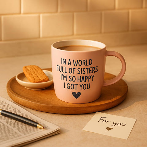 Triple Gifffted Mug closeup with printed quote and refined finish.