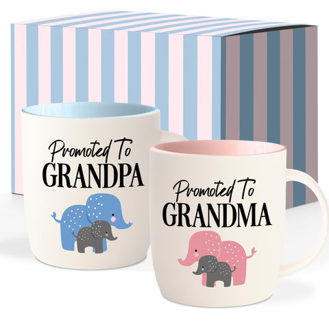 Triple Gifffted Promoted To Grandma mug with elegant text for new grandmothers