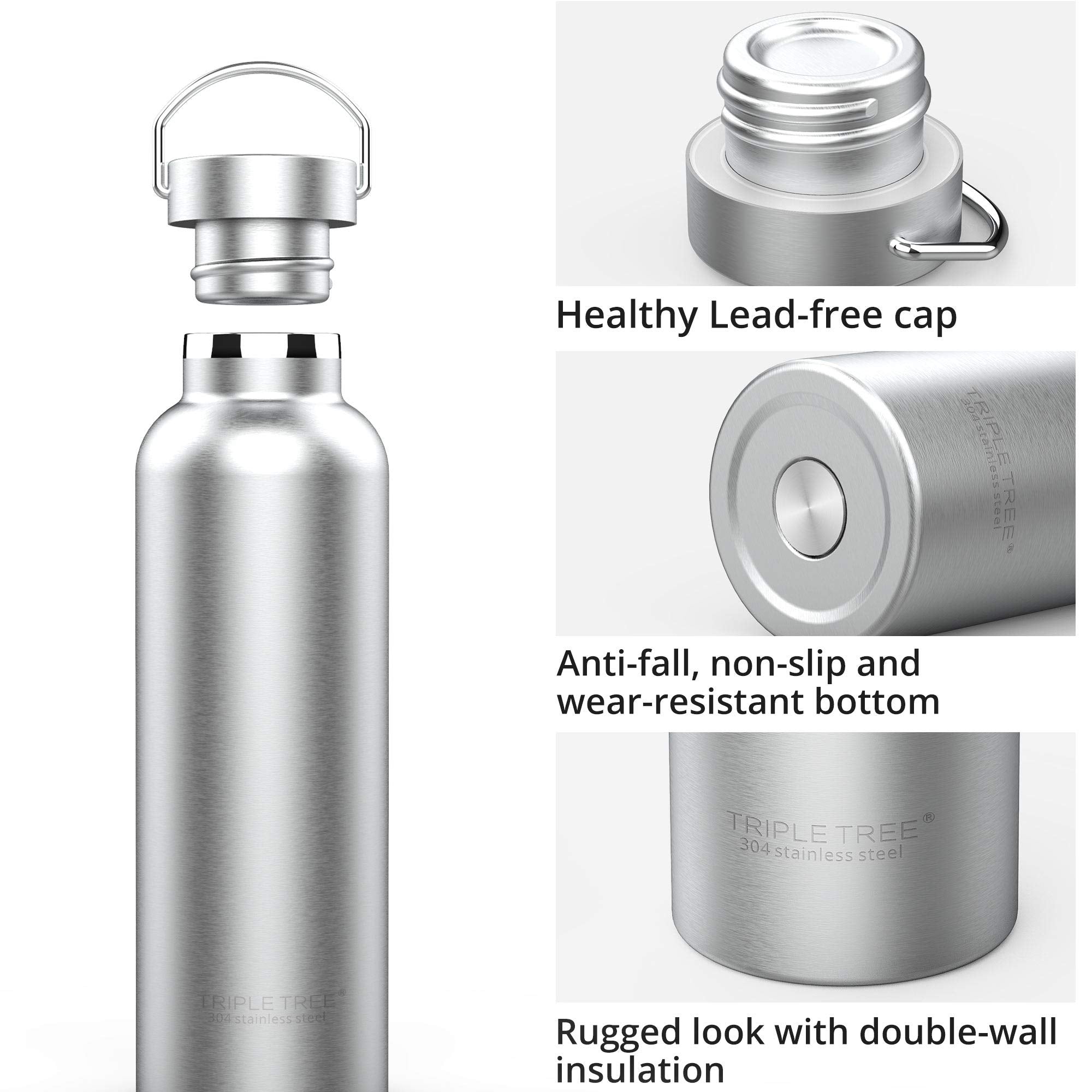 TRIPLE TREE 34OZ bottle sweat proof exterior ideal for handheld use.