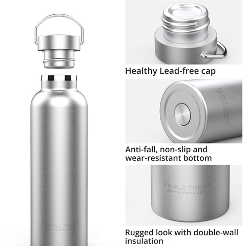 TRIPLE TREE 34OZ bottle sweat proof exterior ideal for handheld use.