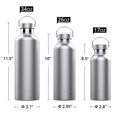 TRIPLE TREE 34OZ bottle vacuum insulated double wall preserves cold or hot drinks.