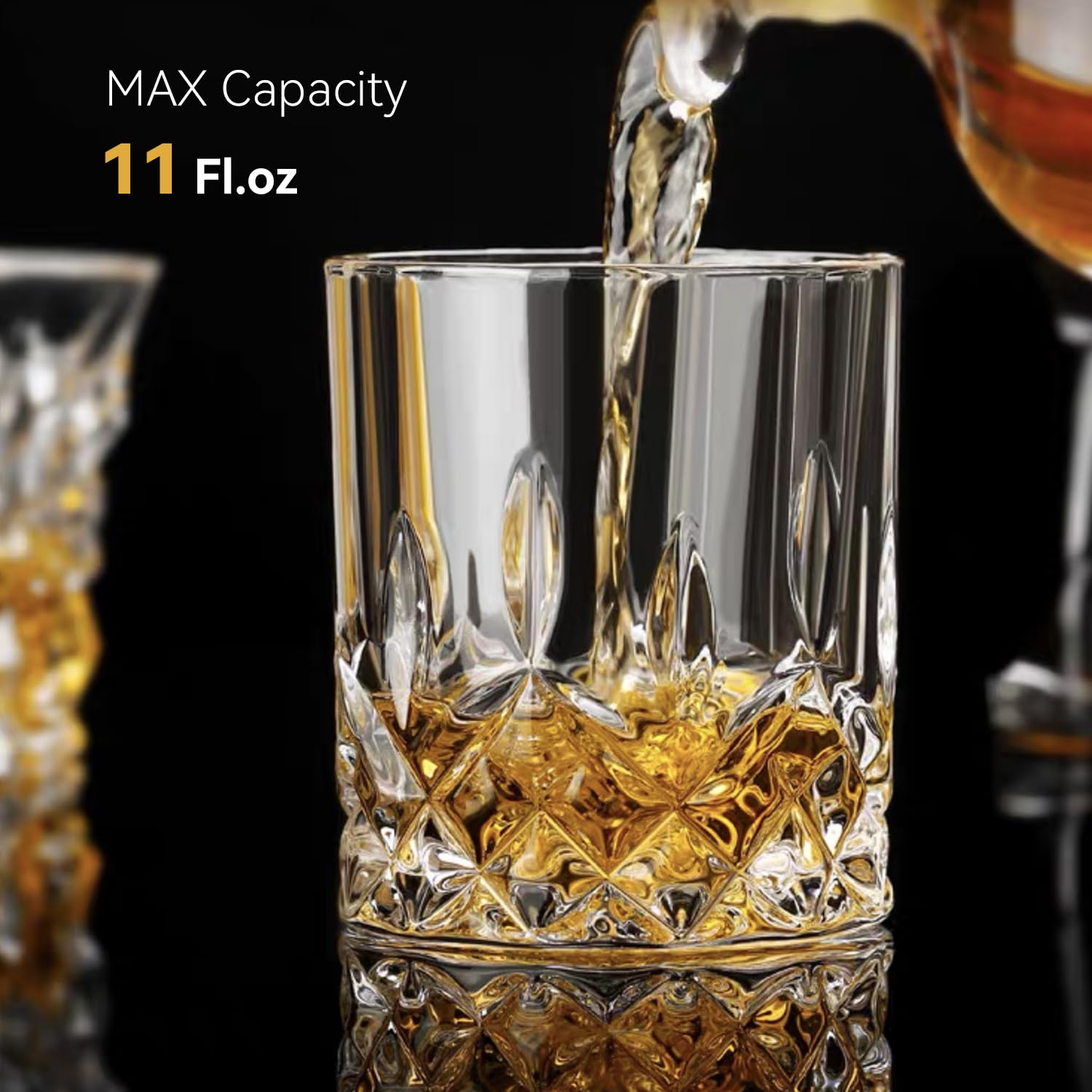 Triplorare whiskey glasses pouring with ice offering elegant presentation