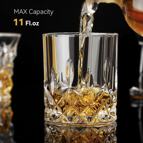 Triplorare whiskey glasses pouring with ice offering elegant presentation