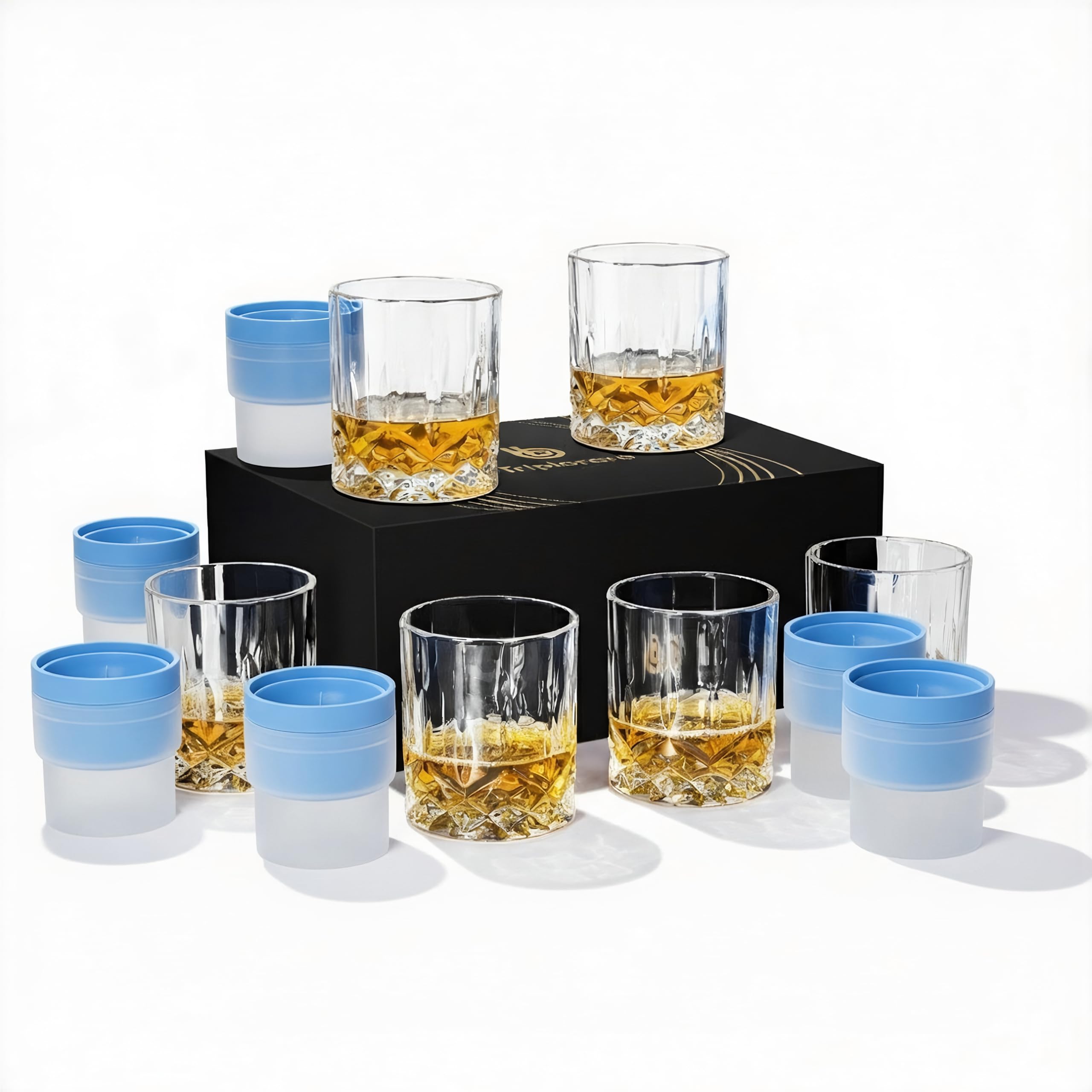 Triplorare whiskey glasses set of 6 with premium stability for Old Fashioned pours