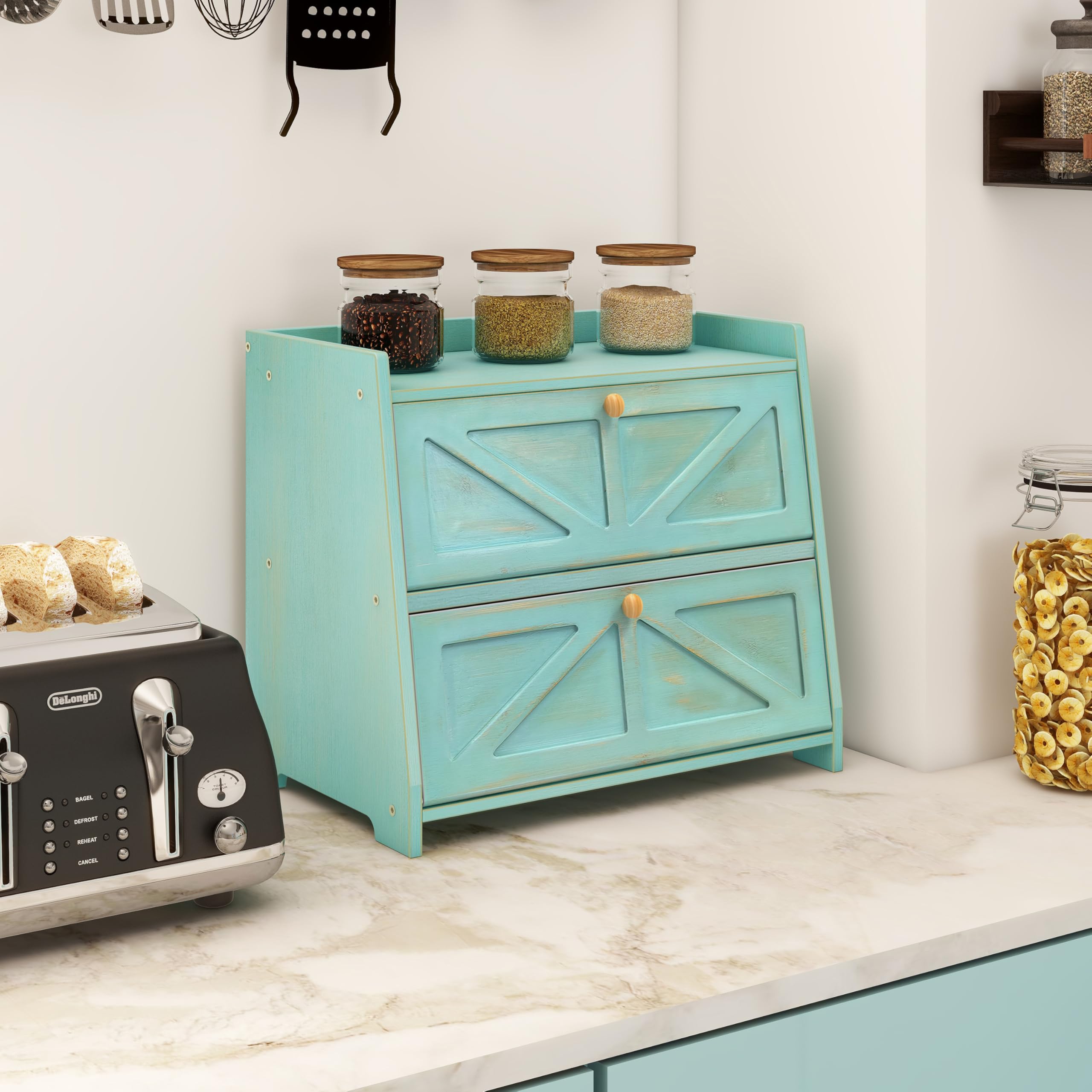 Trironsun vintage bamboo bread box flat-top design adds extra counter space