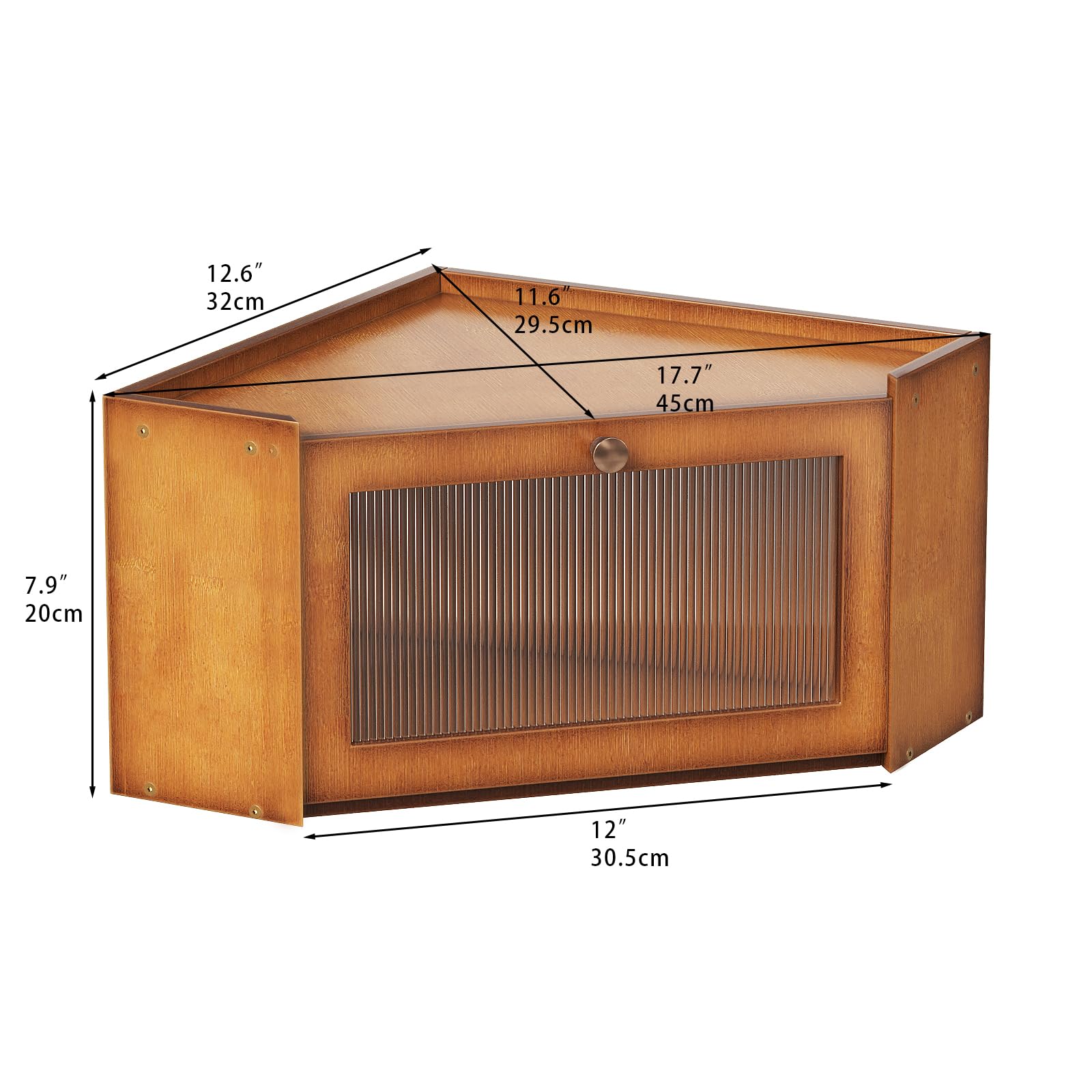 Trironsun bamboo bread box transparent door closeup shows visibility and durability