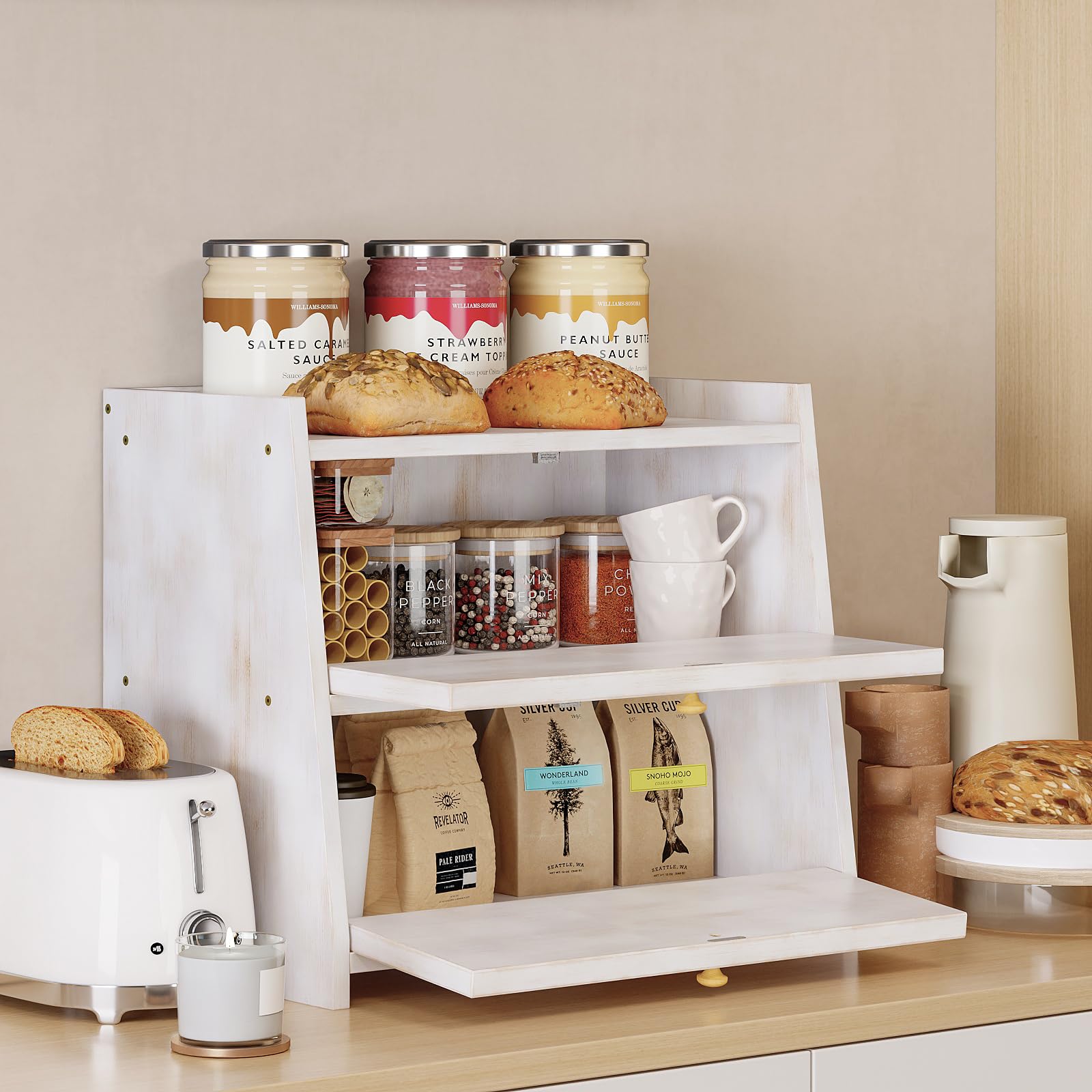 Trironsun bamboo bread storage large capacity keeps loaves organized on the counter