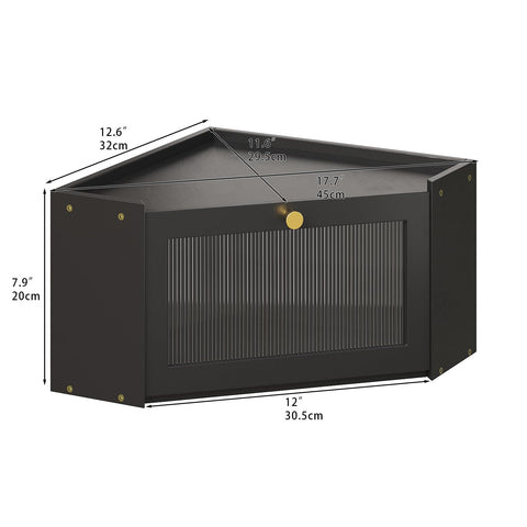 Trironsun bamboo corner bread box door-open shows easy bread access.