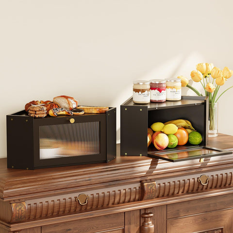 Trironsun bamboo corner bread box packaging reveals quick, tool-free setup.
