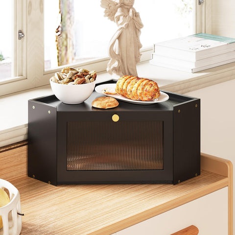 Trironsun bamboo corner bread box side view demonstrates efficient space use.
