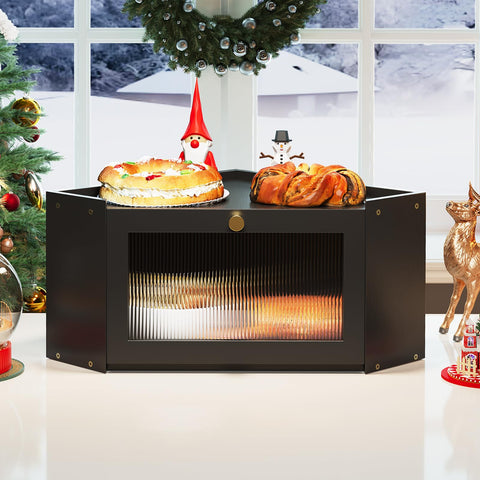 Trironsun bamboo corner bread box top view highlights compact counter footprint.