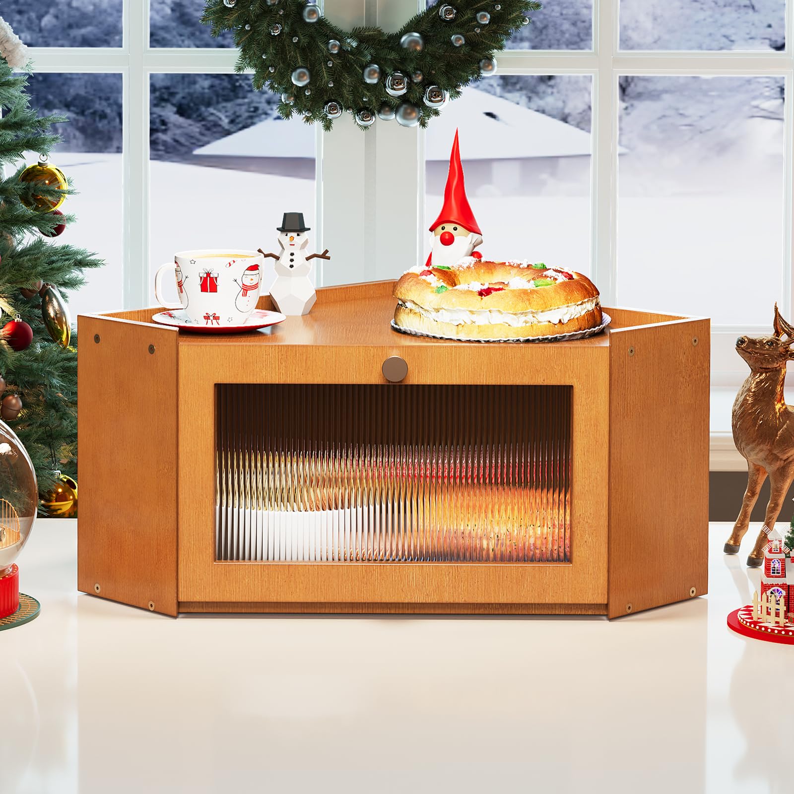 Trironsun bread box corner top view highlights flat surface for everyday use