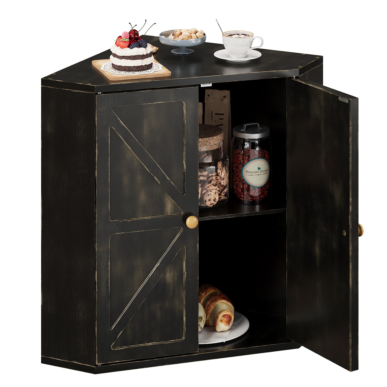 Trironsun corner bread box top view highlights its spacious two-tier storage.