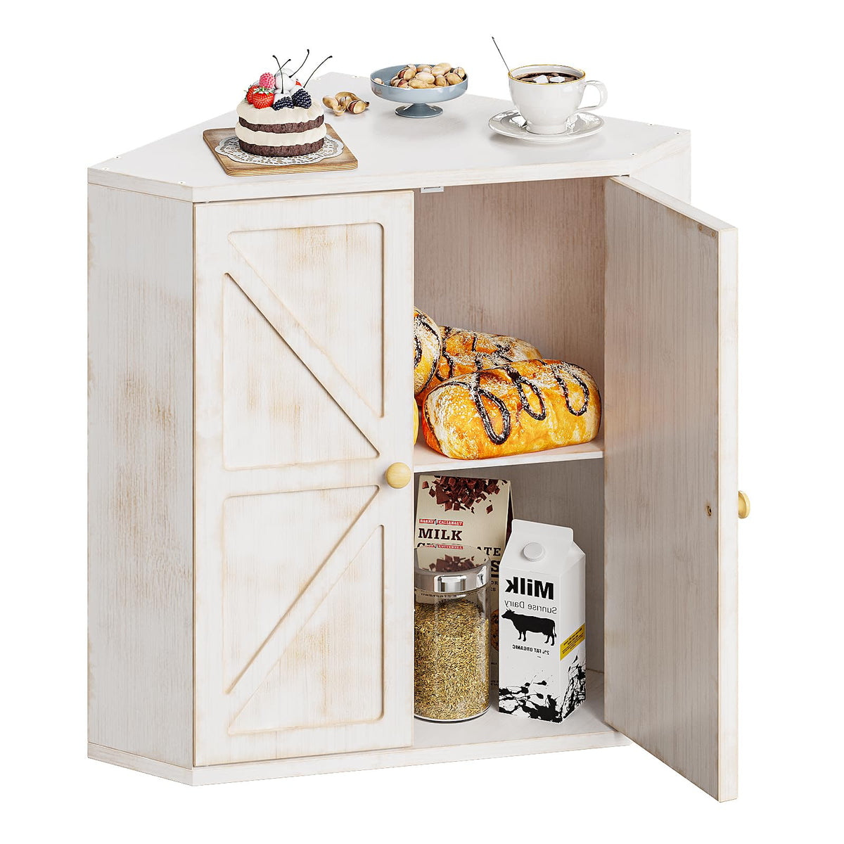 Trironsun corner bread box two-layer assembly on kitchen counter for space saving