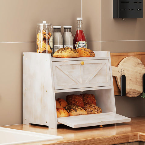 Trironsun vintage bread box front door demonstrates magnetic closure for smooth operation