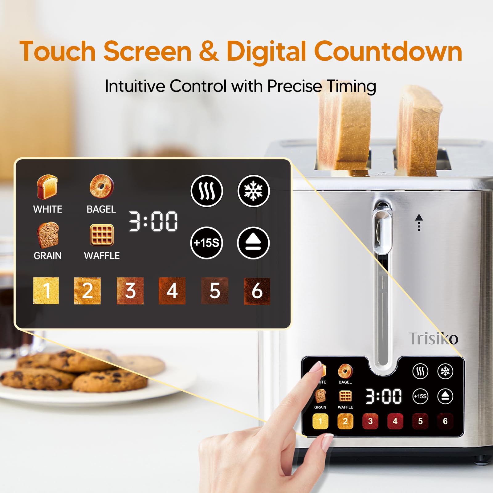 Trisiko stainless steel toaster with durable brushed finish.